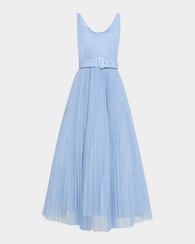 Effy Sleeveless Pleated Tulle Maxi Dress